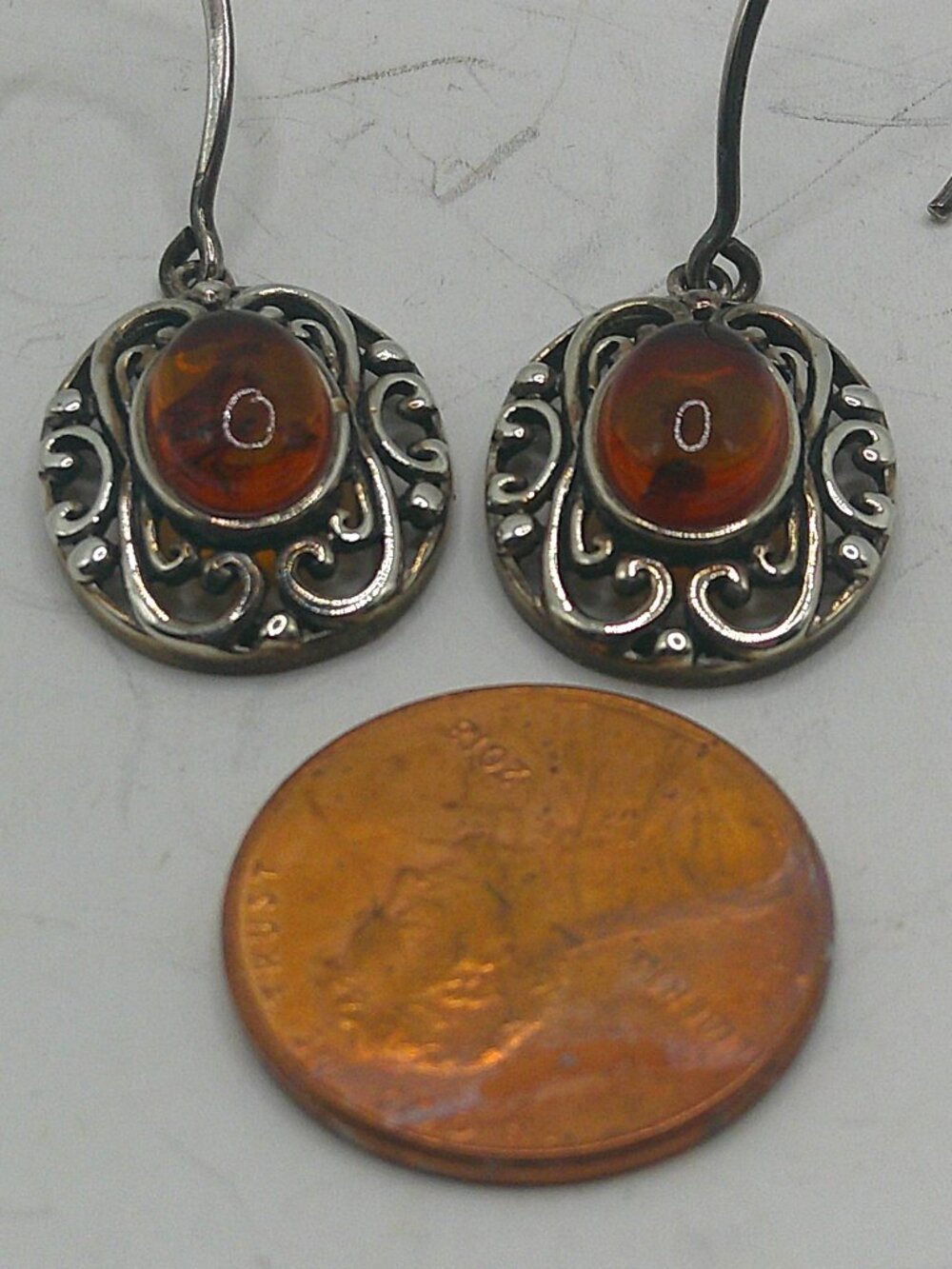 Amber and Sterling Silver Earrings